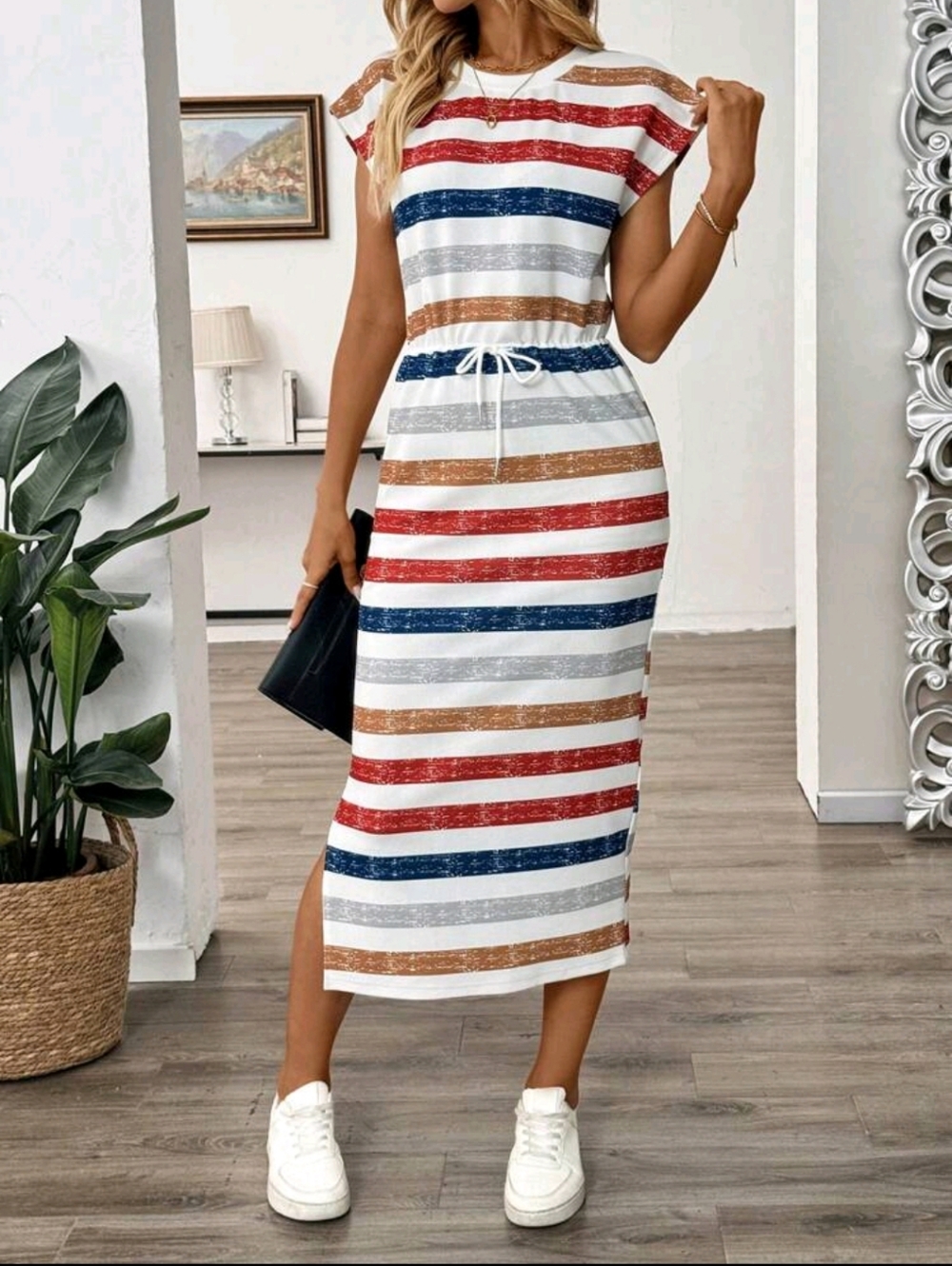 Striped Casual Maxi Summer Dress Sizes 4 6 & 8